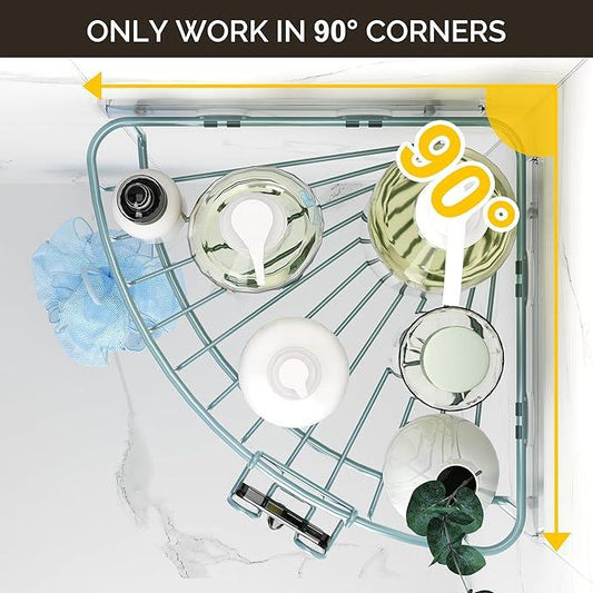 Orimade Corner Shower Caddy with 2 Hooks Wall Mounted Metal Bathroom Shelf Storage Organizer Adhesive No Drilling 2 Pack, Blue Only for 90-Degree Corner - ModernBath