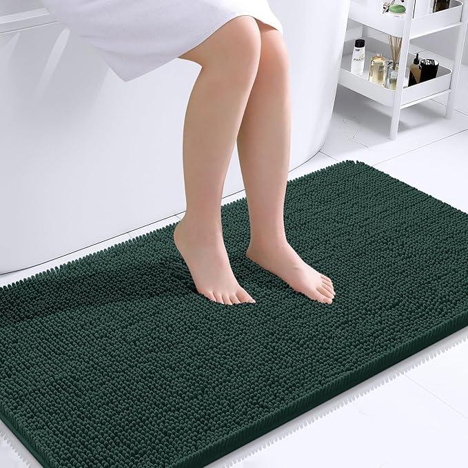 OLANLY Bathroom Rugs 44x24, Extra Soft Absorbent Chenille Bath Rugs, Rubber Backing Quick Dry, Machine Washable Bath Mats for Bathroom Floor, Tub and Shower, Home Decor Accessories, Blackish Green - ModernBath