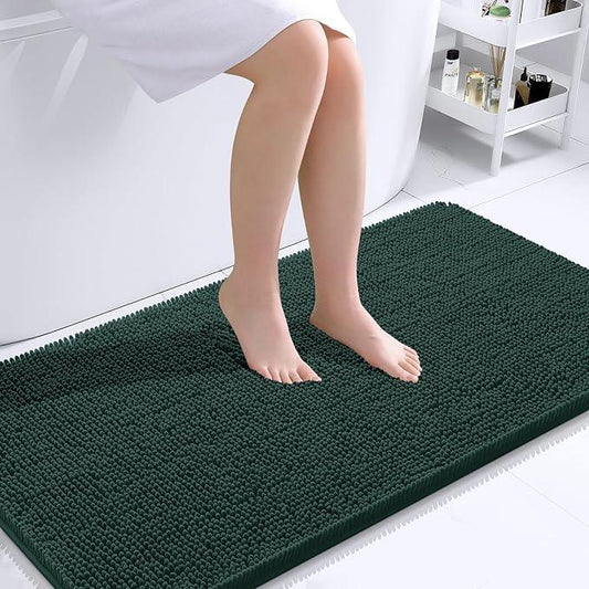 OLANLY Bathroom Rugs 44x24, Extra Soft Absorbent Chenille Bath Rugs, Rubber Backing Quick Dry, Machine Washable Bath Mats for Bathroom Floor, Tub and Shower, Home Decor Accessories, Blackish Green - ModernBath