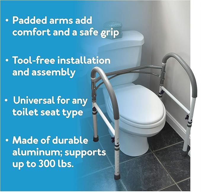 Carex Toilet Safety Rails, Adjustable and Detachable Toilet Safety Frame with Handles for Elderly, Handicap, or Disabled, Heavy-Duty Non-Slip Bathroom Grab Bar, with Padded Handles and Aluminum Frame - ModernBath