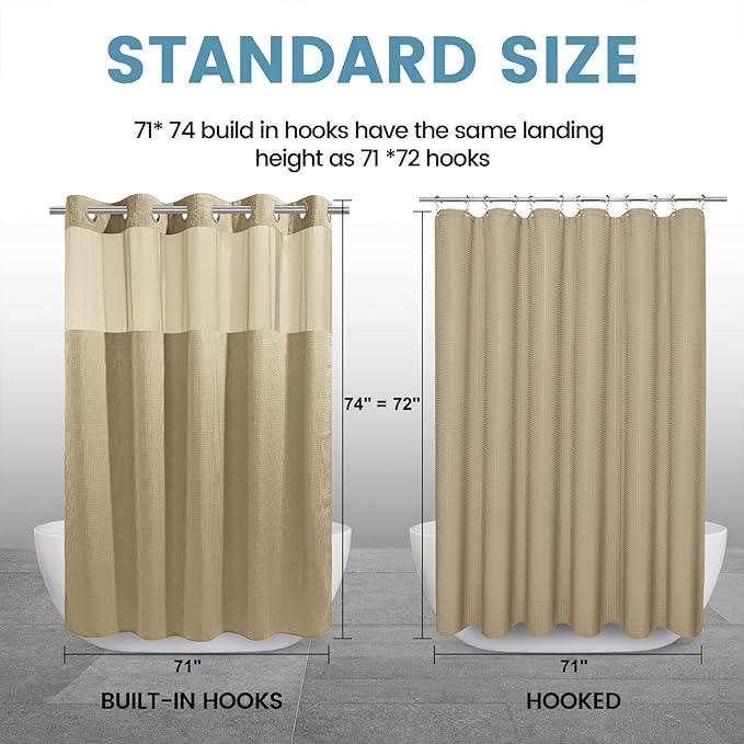 EUTXL Beige No Hook Shower Curtain with Snap in Liner,230GSM Waffle Weave Shower Curtains for Bathroom,71W x 74H - ModernBath