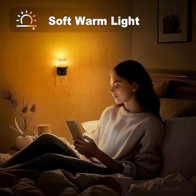 JandCase Flameless Candle Night Light, 2 Pack Night Lights Plug into Wall, 2000K Amber, 0-100LM Dimmable Nightlight, Dusk to Dawn Sensor Light for Dinning Room, Living Room, Bathroom, Hallway - ModernBath