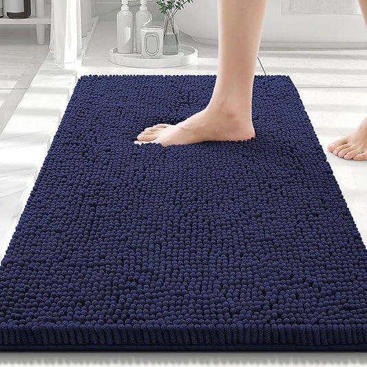 Smiry Luxury Chenille Bathroom Rugs 30x20, Extra Soft and Absorbent Shaggy Bath Mat, Machine Washable, Non-Slip Plush Carpet Runner for Tub, Shower, and Floor, Home Decor Accessories, Navy Blue - ModernBath