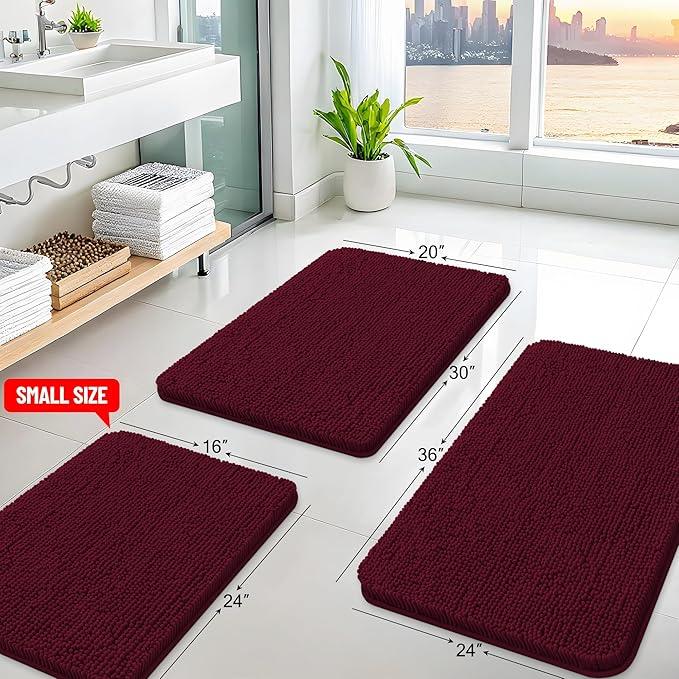 Arotive Bathroom Rugs 24x16, Extra Soft Absorbent Shaggy Chenille Bath Rugs, Machine Washable Rubber Backing Non-Slip Bath Mats for Bathroom Floor Tub and Shower, Home Decor Accessories, Burgundy - ModernBath