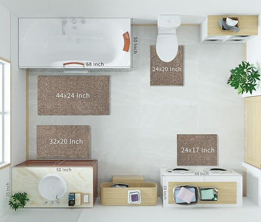 Yimobra Bathroom Rugs Non Slip Washable,Soft Absorbent Microfiber Bath Mat, Dual-Tone Decor Rug with Rubber Backing for Bathroom Floor,Tub and Shower,32x20, Home Essentials,Brown and White - ModernBath