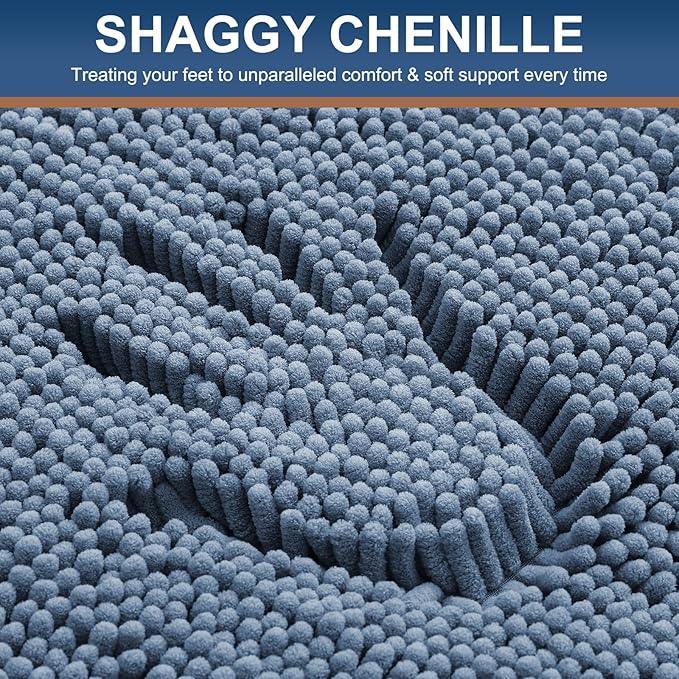 Smiry Luxury Chenille Bathroom Rugs 47x24, Extra Soft and Absorbent Shaggy Bath Mat, Machine Washable, Non-Slip Plush Carpet Runner for Tub, Shower, and Floor, Home Decor Accessories, Grayish Blue - ModernBath