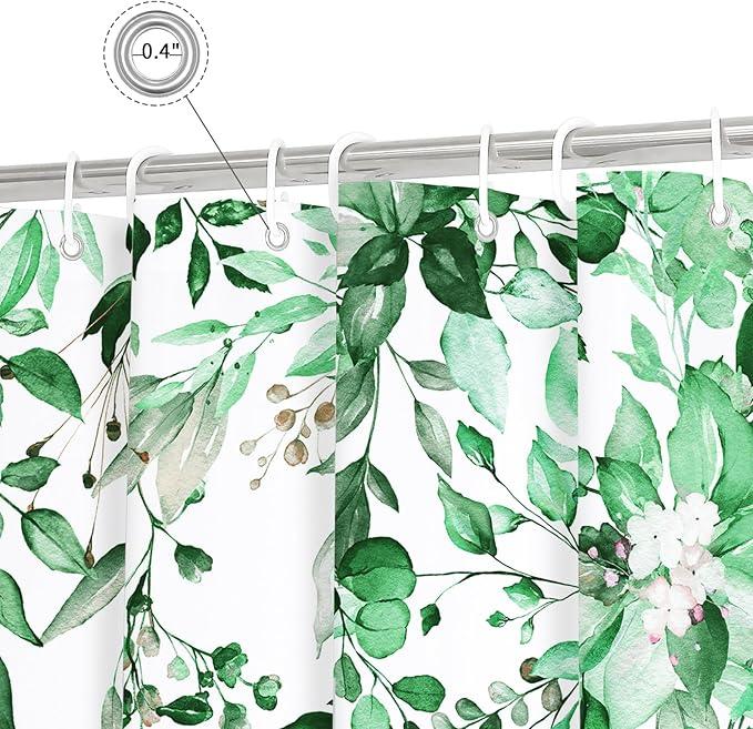 Gibelle Extra Long Shower Curtain 72 x 84, Emerald Green Floral Shower Curtain for Bathroom, Watercolor Plant Eucalyptus Leaves Fabric Shower Curtain Set - ModernBath