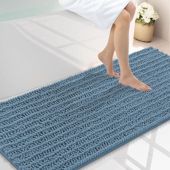 Smiry Bathroom Rugs Mat 59x24, Extra Soft Absorbent Chenille Bath Rugs, Non Slip Rubber Backing Machine Washable Quick Dry Bath Mats for Bathroom Floor, Tub, Shower, Home Accessories, Grayish Blue - ModernBath