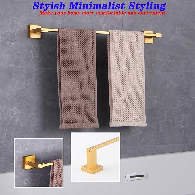 GERZWY 24-Inch Single Towel Bars for Bathroom Gold Stainless Steel Modern Style Bath Towel Rack Wall Mount JG1901A60-BE - ModernBath