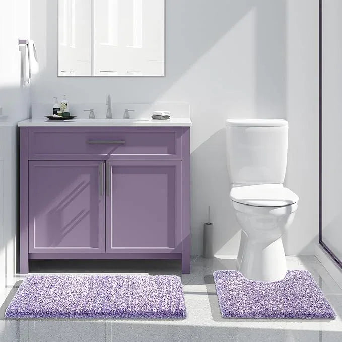 Yimobra Bath Rugs for Bathroom 32x20, Ultra Soft and Water Absorbent Bath Mats, Non Slip Plush Shower Mat Outside, Microfiber Thick Matts for Bathroom Floor/Tub, Machine Washable, Purple and White - ModernBath