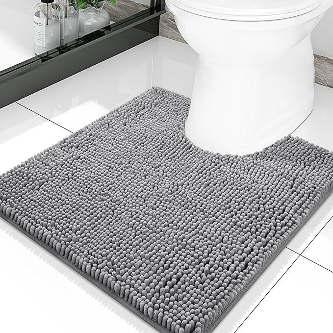 Smiry Luxury Chenille Toilet Rugs U-Shaped 20x20, Soft Absorbent Non-Slip Contour Bathroom Rugs for Toilet, Machine Washable Contoured Bath Mats, Grey - ModernBath