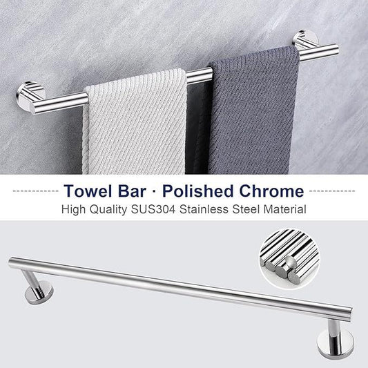 Lairuier Polished Chrome Bathroom Hardware Set, 10-Piece Towel Bar Set SUS304 Stainless Steel Bathroom Hardware Accessories Set Round Towel Holder Set Wall Mounted - ModernBath