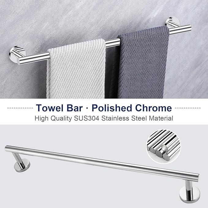 Lairuier 5 Pieces Polished Chrome Bathroom Accessories Set, SUS304 Stainless Steel 24 Inch Bath Towel Bar Set, Round Toilet Paper Holder Set Wall Mounted - ModernBath