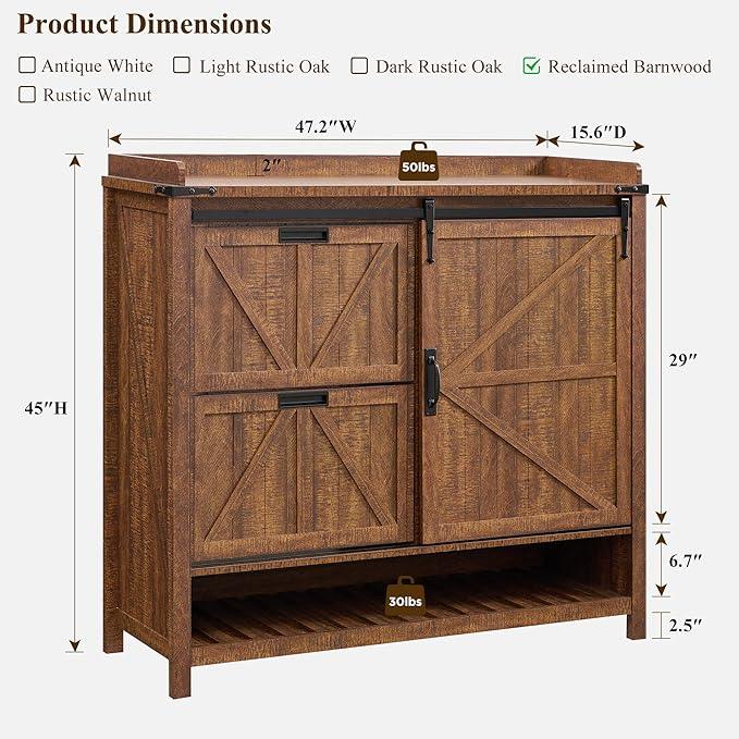 OKD Shoe Storage Cabinet with 2 Flip Drawers & Sliding Door, Farmhouse Entryway Shoe Organizer, Freestanding Rustic Hidden Shoe Rack Cabinet for Entryway, Reclaimed Barnwood - ModernBath
