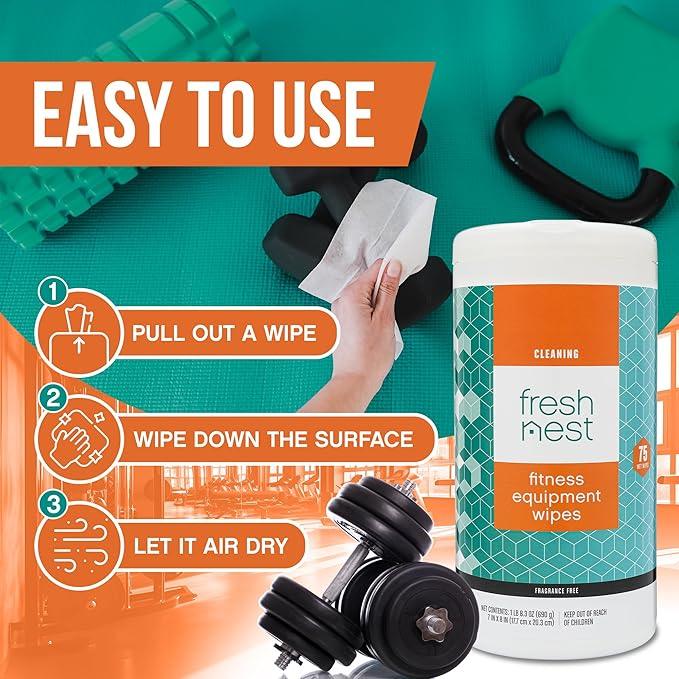 Fresh Nest Fitness Equipment Wipes - Cleaning Wipes for Yoga Mats, Pilates Studios, Gyms, Peloton & Cycle Bikes, Spas - Fragrance-Free Wipes Surface Cleaning for Home, Office, Gym 75-Count - ModernBath