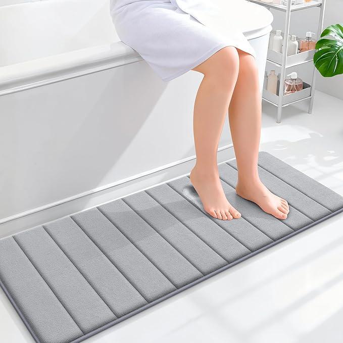OLANLY Memory Foam Long Bathroom Rugs Runner 47x17, Super Soft Absorbent Bath Mat, Quick Dry, Machine Washable Shower Floor Rugs, Bathmat Carpet, Bathroom Home Decor Accessories, Grey - ModernBath