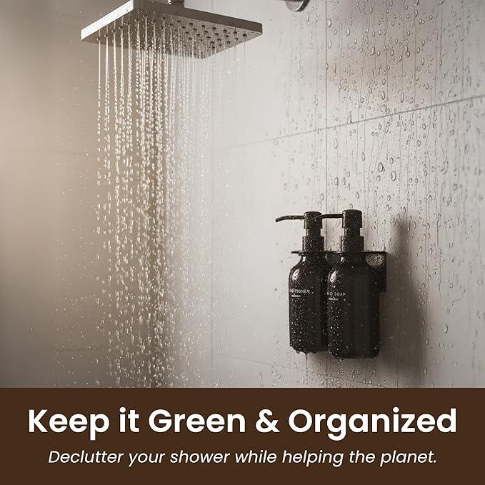 MaisoNovo Shampoo and Conditioner Dispenser - Shower Soap Dispenser Wall Mounted - 16.9 fl oz Set of 2 Black Plastic Bottles Black Pumps - 2 Chamber No Drill - ModernBath