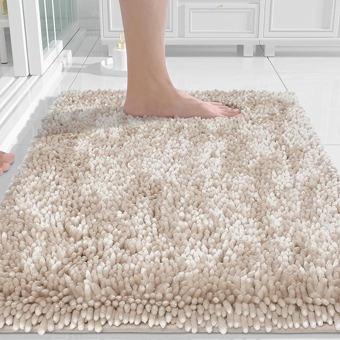 Yimobra Chenille Bathroom Rugs Non Slip, Extra Thick Soft Absorbent Bath Rug, Machine Washable Quick Dry Bath Mat for Bathroom Floor, Tub and Shower, Home Decor Accessories, 24x17, Khaki - ModernBath