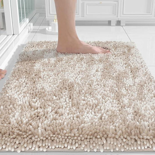 Yimobra Chenille Bathroom Rugs Non Slip, Extra Thick Soft Absorbent Bath Rug, Machine Washable Quick Dry Bath Mat for Bathroom Floor, Tub and Shower, Home Decor Accessories, 24x17, Khaki - ModernBath