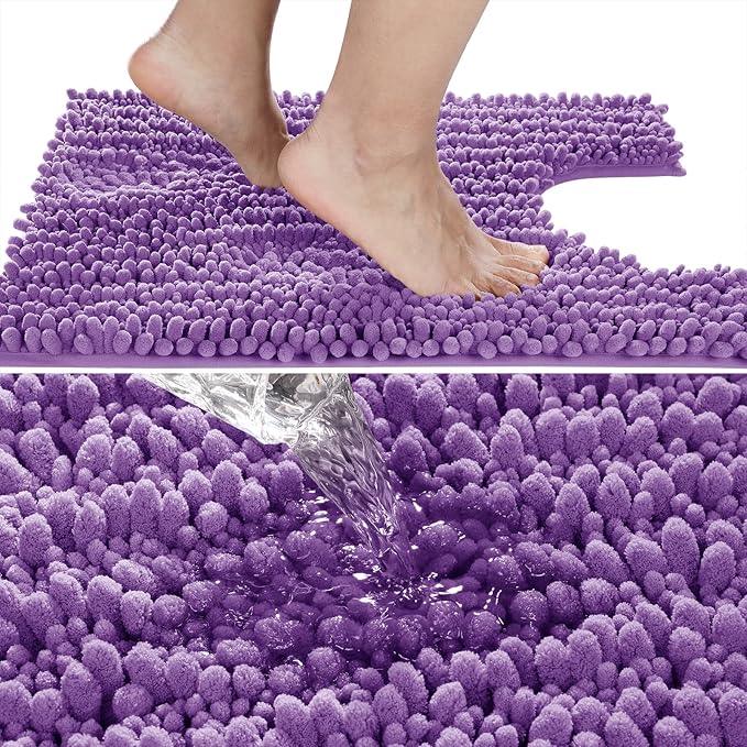 Yimobra Toilet Rug U Shaped Washable 24x20 Inch - Ultra Soft Absorbent Chenille Bath Rugs for Toilet, Quick Dry & Machine Washable, Non Slip Contour Bathroom Mat, Lavender - ModernBath