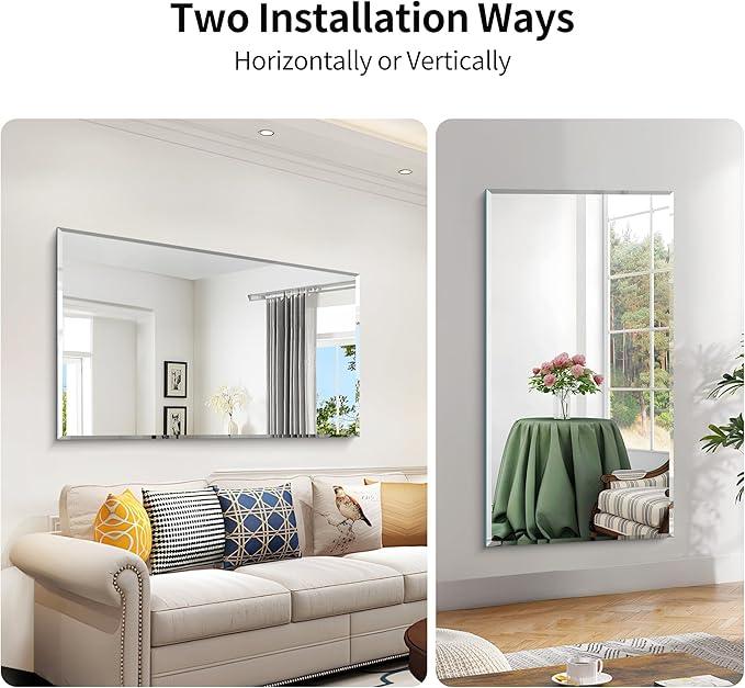 KOCUUY Beveled Mirror, 55x30 Inch Large Frameless Bathroom Mirror for Over Sink, Upgraded Shatterproof Beveled Unframed Design Mirror for Bathroom, Bedroom, Hang Horizontal/Vertical - ModernBath