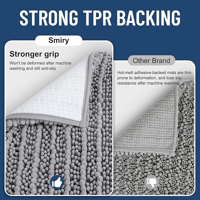 Smiry Bathroom Toilet Rugs U Shaped 24x20, Extra Soft Absorbent Non Slip Rubber Backing Chenille Contour Bath Rugs for Toilet, Machine Washable Contoured Bath Mats, Grey - ModernBath