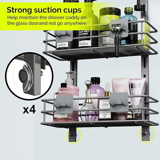 Orimade Over The Door Shower Caddy Adjustable 5 Tier Dark Grey,Bathroom Hanging Organizer Shelf Rustproof with 4 Hooks,Shower Basket with Soap Holder and Suction Cup - ModernBath