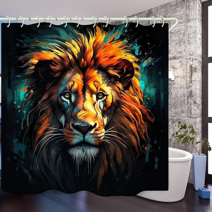 LYFANS Bathroom Uses Vintage Oil Painting Lion 3D Shower Curtain, Luxury Bathtub Standard Shower Curtain, Waterproof and Bright Fabric Shower Curtains, Size (72x72 Inches) - ModernBath