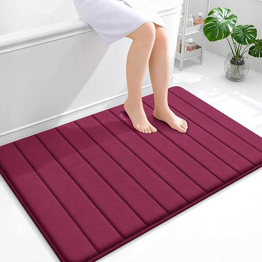 OLANLY Memory Foam Bath Mat 44x32, Super Soft Absorbent Bathroom Rugs, Quick Dry, Machine Washable Shower Floor Rugs, Bathmat Carpet, Bathroom Home Decor Accessories, Burgundy - ModernBath