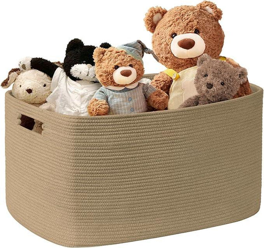 45L Small Wicker Laundry Basket for Living Room Storage,Cute Boho Woven Cotton Rope Baskets for Kids Toy,Gifts,Square Blanket Hamper for Bedroom Dirty Clothes,Jute - ModernBath