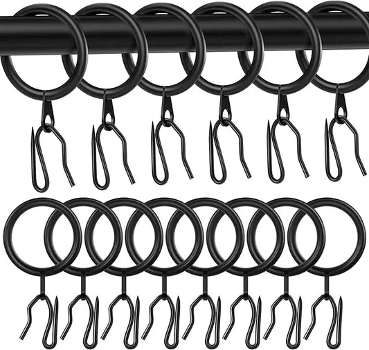 Dpyrrhic 30Pcs Metal Curtain Rings 42mm Interior Diameter and 30 Pcs Curtain Drapery Pin Hooks,Black Curtain Hooks for Drapes,Window,Shower Curtain - ModernBath