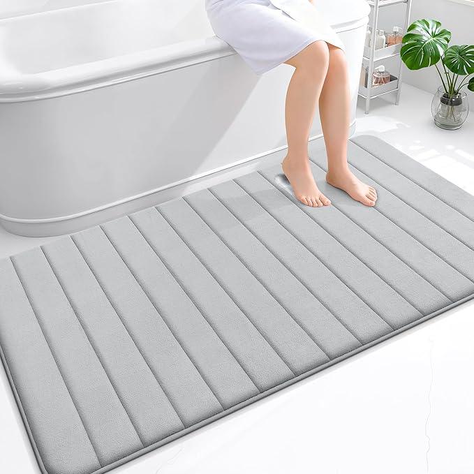 OLANLY Memory Foam Bath Mat 59x35, Super Soft Absorbent Bathroom Rugs, Quick Dry, Machine Washable Shower Floor Rugs, Bathmat Carpet, Bathroom Home Decor Accessories, Light Gray - ModernBath