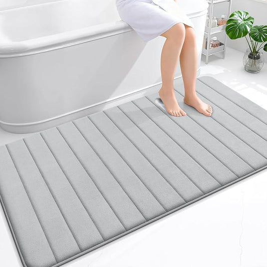 OLANLY Memory Foam Bath Mat 59x35, Super Soft Absorbent Bathroom Rugs, Quick Dry, Machine Washable Shower Floor Rugs, Bathmat Carpet, Bathroom Home Decor Accessories, Light Gray - ModernBath