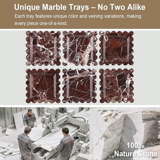 Natural Marble Vanity Tray - Moujings Genuine Marble Perfume Tray for Bathroom Decor, Stone Bathroom Vanity Organizer Tray for Kitchen Counter, Candles, Jewelry, Coffee, Makeup, Key - ModernBath