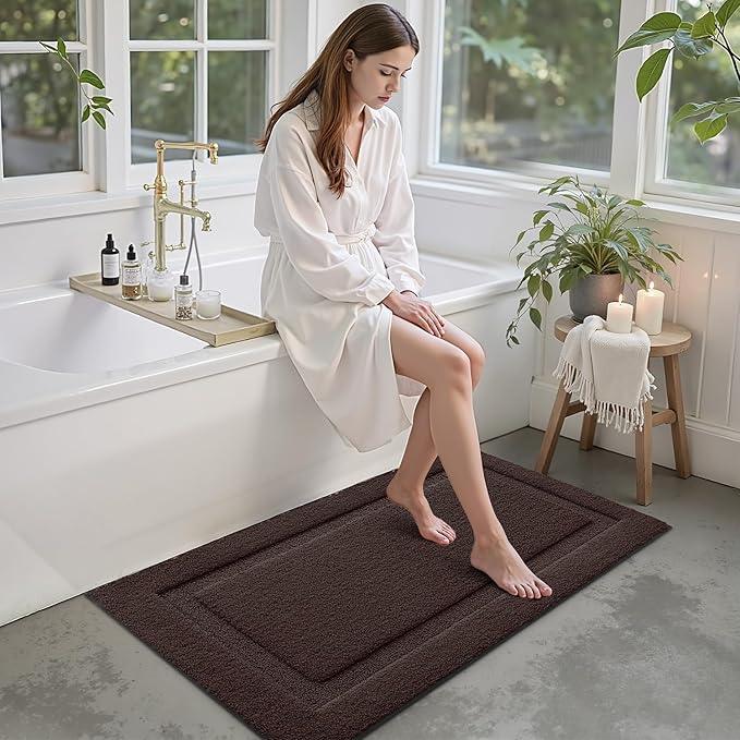 LUMI Large Ultra Soft Bathroom Rugs Non Slip with Rubber Backing, Absorbent Washable Bath Mat Quick Dry, Upgraded Premium Microfiber Plush Carpet for Bathtub and Shower Floor, Brown, 24x43 - ModernBath