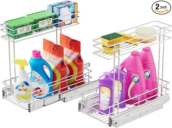 Under Sink Organizer 9" W X17 D, Pull Out Cabinet Organizer 2 Tier, Under Sink Slide Out Chrome Plated, Under Kitchen Bathroom Sink Organizer, Pantry Cabinet Closet Organization Rack, 2 Pack - ModernBath