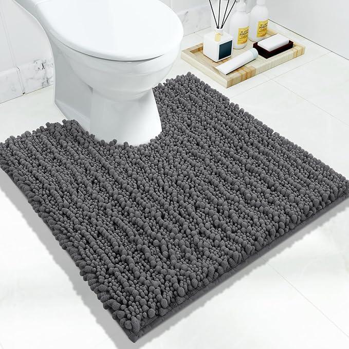 Yimobra Toilet Rug U Shaped Washable 24x24 Inch - Ultra Soft Absorbent Chenille Bath Rugs for Toilet, Quick Dry & Machine Washable, Non Slip Contour Bathroom Mat, Dark Gray - ModernBath