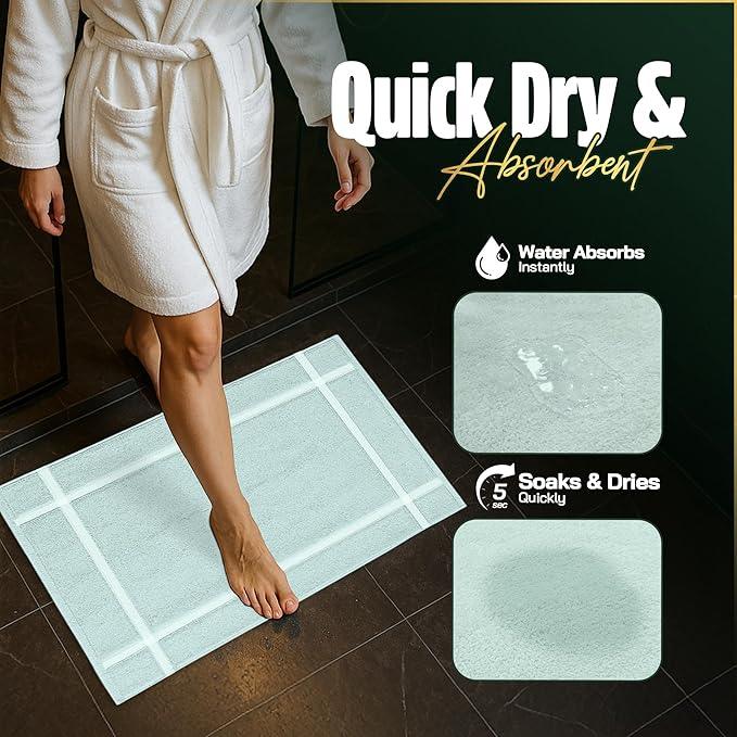 Pearl Linens Pack of 2 100% Cotton Bath Mat 20x30 inches, Soft & Absorbent Quick Dry Bathroom Mat Set, Not Bathroom Rugs, After Shower Mat, Bath Tub Mat, 687 GSM, Machine Washable, Mint Green - ModernBath