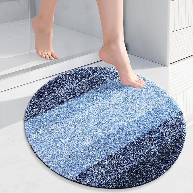 Arotive Microfiber Bathroom Rugs, Shaggy Soft and Absorbent Bath Rug, Non-Slip, Thick Plush Machine Washable Dry Bath Mats for Bathroom, Tub and Shower, 30x30, Blue, Round - ModernBath