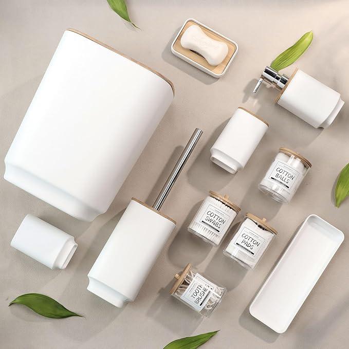 Bathroom Accessories Set,White Bathroom Set,24 Pieces Bathroom Accessory Set with Shower Curtain,Trash Can for Bathroom Accessories Décor and Home Gifts - ModernBath