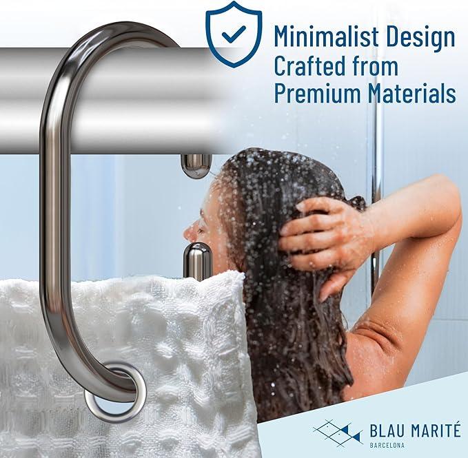 Blau Marité 12 Metal Shower Curtain Hooks, Rust-Proof Decorative C-Shaped Curtain Hooks for Bathroom, Chrome Shower Curtain Rings, Fits Rods Up to 1 Inch (C, Silver) - ModernBath