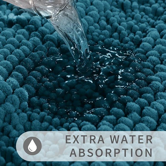 Yimobra Toilet Rugs U Shaped Washable 24 x 20, Non Slip and Super Absorbent Toilet Mat, Quick Dry, Ultra Luxury Microfiber Chenille Plush Fluffy Contour Bath Rugs for Toilet Base, Peacock Blue - ModernBath