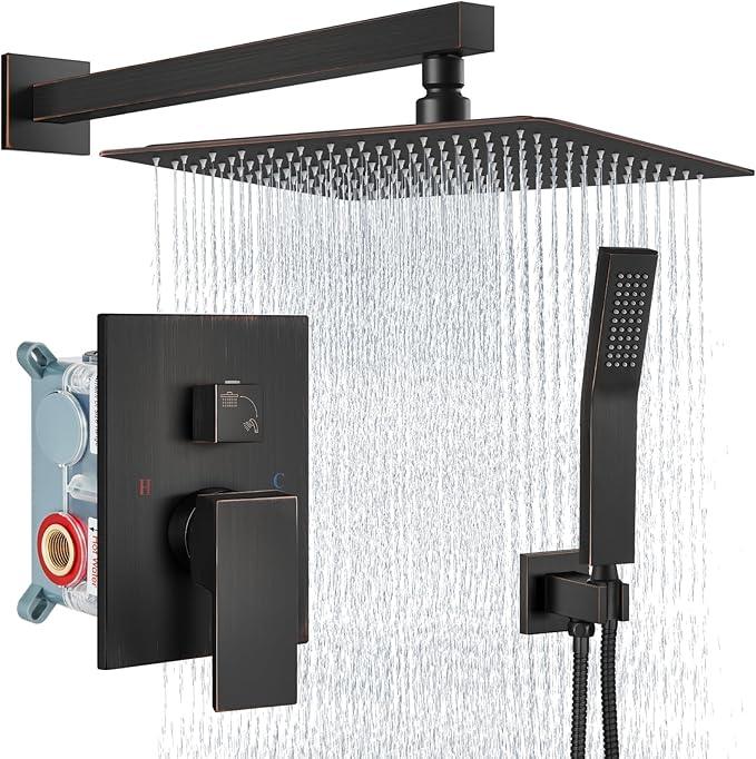 Aolemi Shower Faucet Set Rain Shower System with Handheld Spray Bathroom Shower Combo Rough-in Valve and Shower Trim Kit Included Oil Rubbed Bronze 16 Inch Wall Mount Shower Head - ModernBath