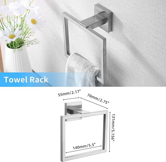 Bathroom Hardware Set Brushed Nickel,16 inch 5-Piece Towel Bar Wall Mount Modern Bathroom Accessories Include Towel Rack,Toilet Paper Holder,2*Robe Hook - ModernBath