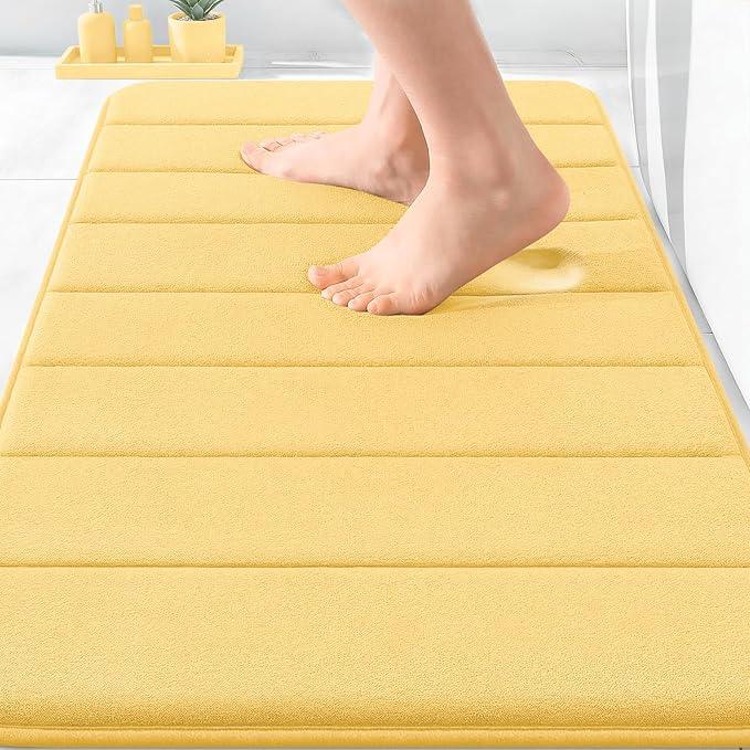 OLANLY Memory Foam Bath Mat 30x20, Super Soft Absorbent Bathroom Rugs, Quick Dry, Machine Washable Shower Floor Rugs, Bathmat Carpet, Bathroom Home Decor Accessories, Yellow - ModernBath