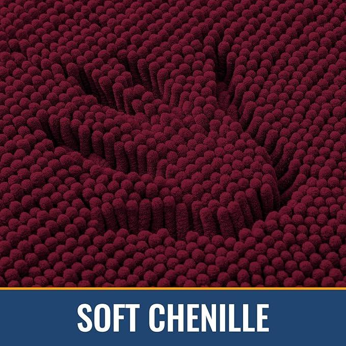 Arotive Bathroom Rugs 44x24, Extra Soft Absorbent Shaggy Chenille Bath Rugs, Machine Washable Rubber Backing Non-Slip Bath Mats for Bathroom Floor Tub and Shower, Home Decor Accessories, Burgundy - ModernBath