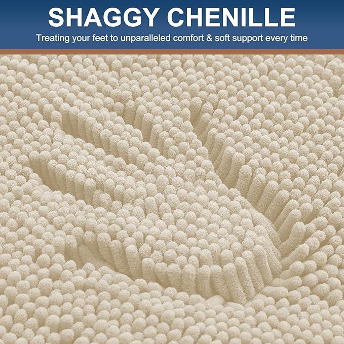 Smiry Luxury Chenille Bathroom Rugs 30x20, Extra Soft and Absorbent Shaggy Bath Mat, Machine Washable, Non-Slip Plush Carpet Runner for Tub, Shower, and Floor, Home Decor Accessories, Sand - ModernBath