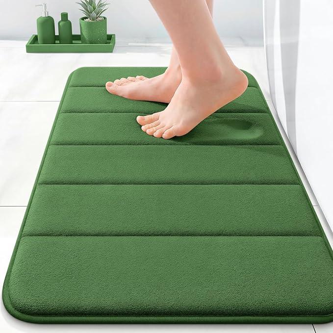 OLANLY Memory Foam Bath Mat 24x16, Super Soft Absorbent Bathroom Rugs, Quick Dry, Machine Washable Shower Floor Rugs, Bathmat Carpet, Bathroom Home Decor Accessories, Olive Green - ModernBath