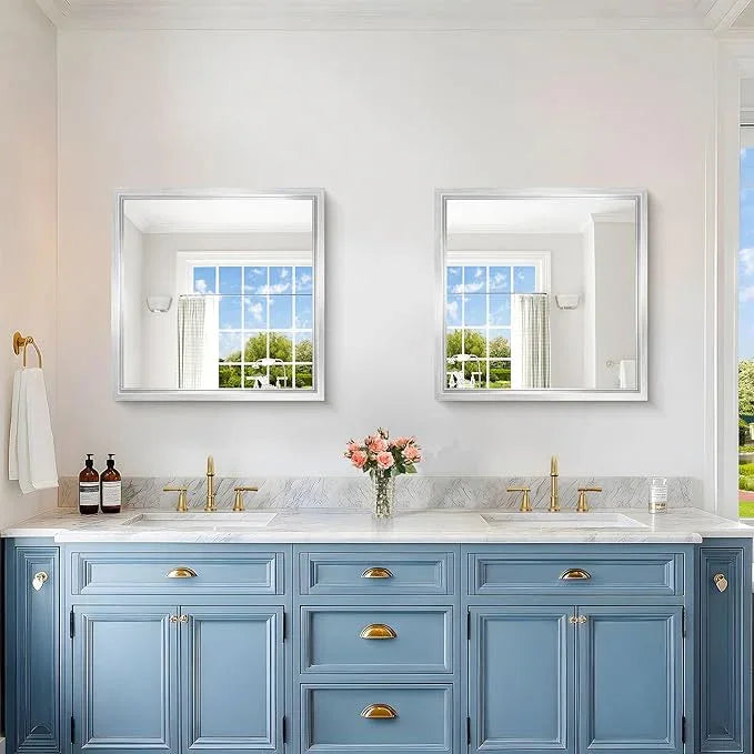 CIVENO 24 x 24 Silver Bathroom Mirror, Brushed Silver Square Mirror for Wall, 0.6" Thickened Deep Frame Mirrors for Bathroom Sink, Shatterproof Tempered Glass, Antirust, Horizontally or Vertically - ModernBath