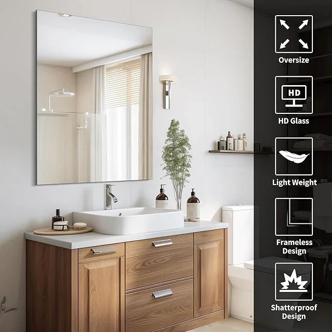 CILIBER Frameless Mirror, 30x40 Inch Rectangle Bathroom Mirrors for Wall, Upgraded Shatterproof Large Vanity Mirror Over Sink with Polished Edge for Bathroom, Bedroom, Living Room and Entryway - ModernBath